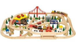 Bigjigs Rail dopravní dvouúrovňová vláčkodráha - 130 dílů Bigjigs Rail dopravní dvouúrovňová vláčkodráha - 130 dílů