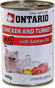 Konzerva ONTARIO Cat Chicken, Turkey, Salmon Oil 400 g Konzerva ONTARIO Cat Chicken, Turkey, Salmon Oil 400 g