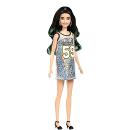 Mattel Barbie modelka, třpytivé šaty s číslem