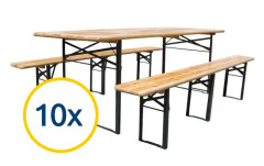 10 x Skládací pivní set 220 x 50 x 25 cm | 3 nohy na lavici