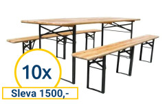10 x Pivní set 220 x 50 x 25 cm | 3 nohy na lavici