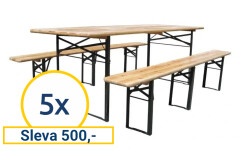 5 x Pivní set 200 x 50 x 25 cm | 3 nohy na lavici