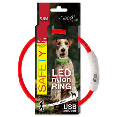 Obojek DOG FANTASY LED nylonový červený | S/M