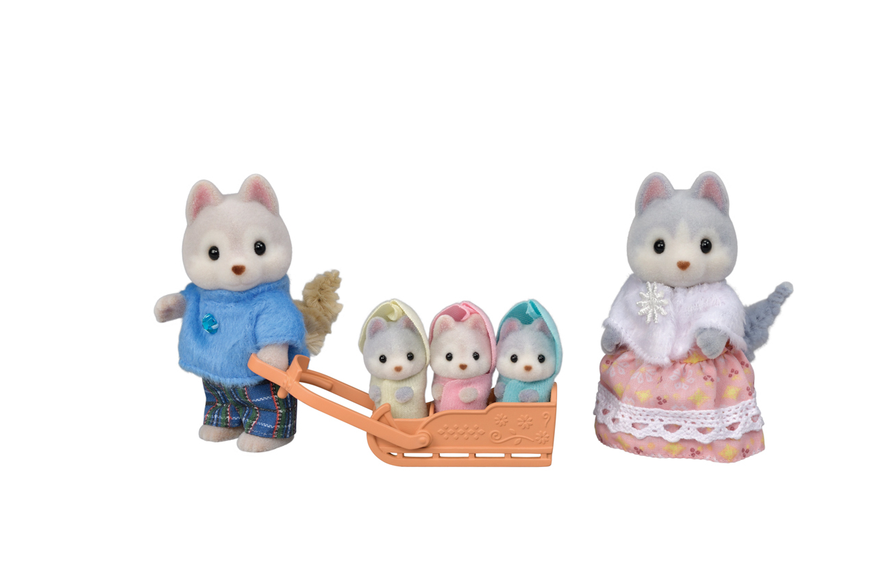 Sylvanian family Rodina Husky s trojčaty
