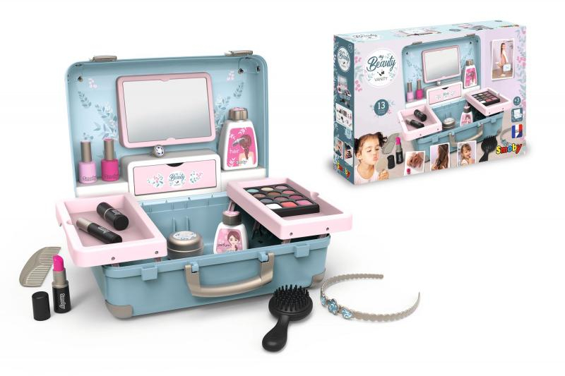 Kosmetický kufřík My Beauty Vanity 3in1 Smoby kadeřnictví a kosmetika s nehtovým studiem s 13 doplňky Smoby A48:MPK-320148
