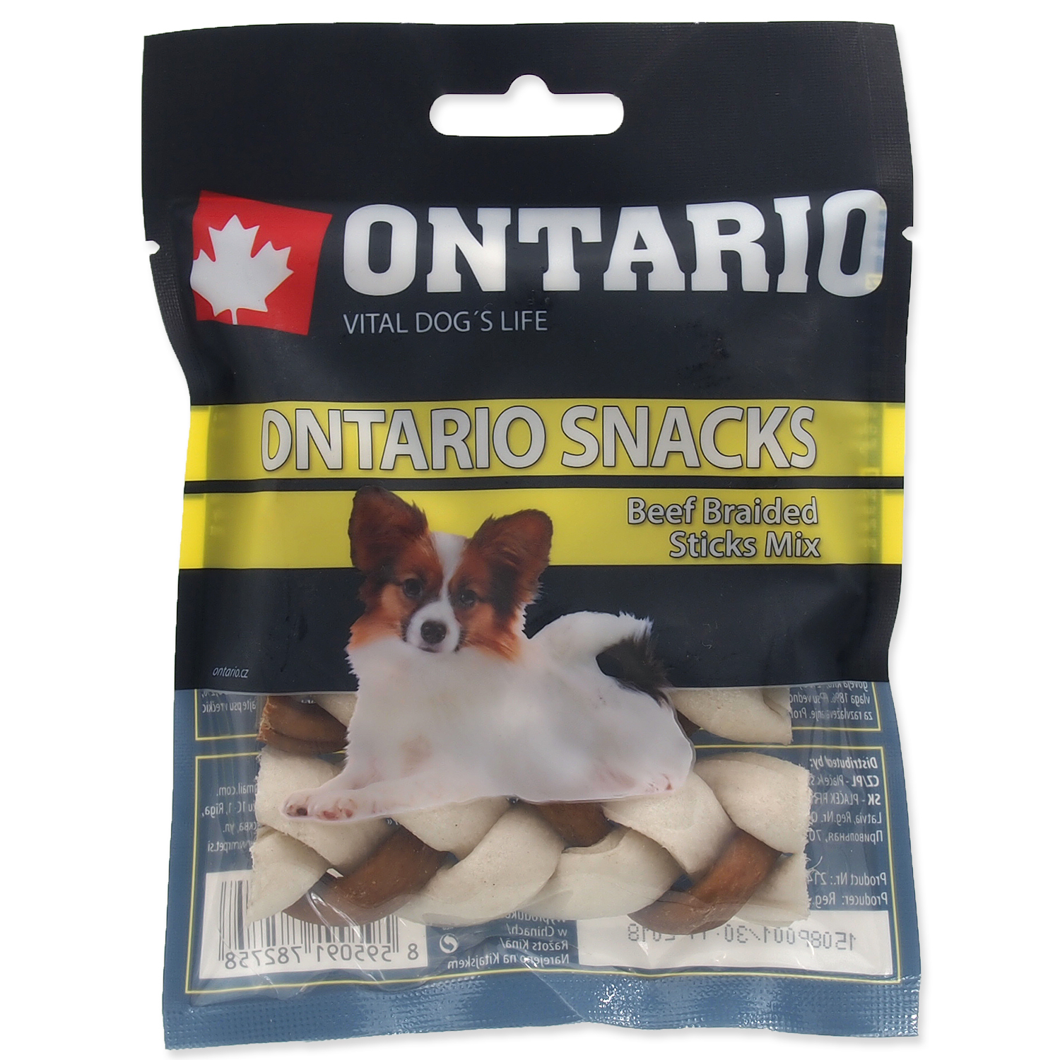 Ontario Rawhide Snack Braided Stick Mix 7,5 cm 4ks