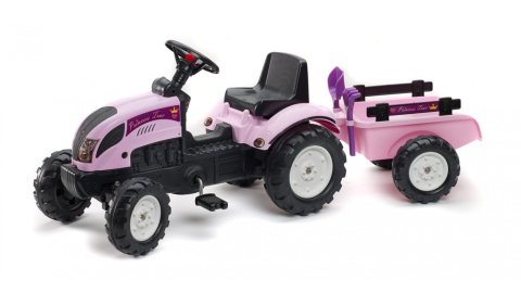 Traktor šlapací Princes s valníkem - růžový Traktor šlapací Princes s valníkem - růžový
